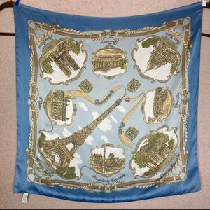 Vintage Roger L. Paris 34” Square Women’s Wrap Scarf Light Blue Eiffel Tower VTG